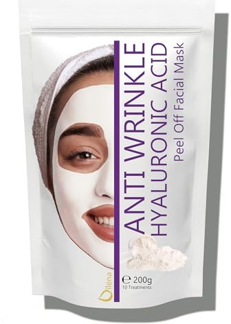 Maschera Peel Off Viso con Acido Ialuronico Anti Rughe, Idratante e Detossificante, Polvere di Alginato Naturale, Facile da Usare, Effetto Seconda Pelle, 200g 10 maschere