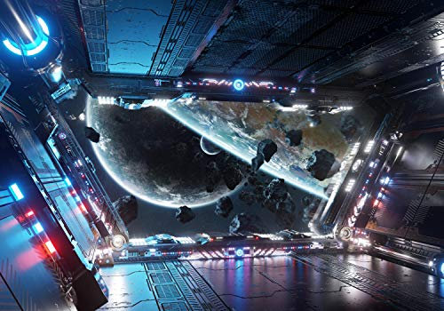 wandmotiv24 Fototapete Raumschiff Weltraum Planeten Science Fic, XXL 400 x 280 cm - 8 Teile, Wanddeko, Wandbild, Wandtapete, Raumerweiterung Flur Korridor Weltall M6501