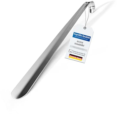 HONH Schuhlöffel Edelstahl lang 42 cm – Sehr stabiler Premium Schuhanzieher aus Metall mit ergonomischer Form - Shoe Horn mit langem Griff um die Schuhe schnell und bequem anzuziehen