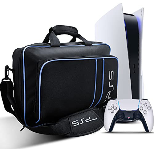 Sac pour PS5, Housse Transport pour PS5 Console Disc/Digital Edition et Manette, Sacoche Protection Étui Transport pour PS5 Manette Cartes de Jeu HDMI pour PS5 Accessoires