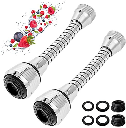 2 x Küchenarmatur Extender, 360° drehbarer Universal-Sprühkopf, verstellbare Düse für Haushaltsspüle, Badezimmer, Küche, Wasserhahn, Düse, Filteradapter, Zubehör