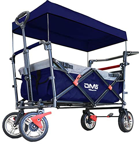 DMS Vikbar rullvagn med tak | vikbar handvagn/transportvagn | gummidäck | inkl. stoppsystem för barn, med bärväska och bromssystem, blå, BW-03B