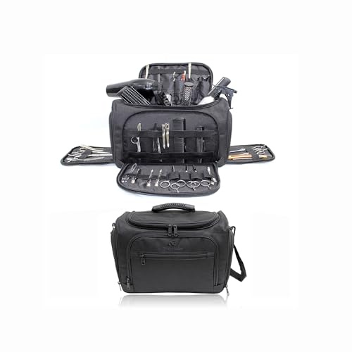 Friseur Barber Session Bag - Gepolsterte Mobile Friseur Equipment Kit Tasche mit YKK Reißverschlüssen, Fächern & Schultergurt - Schwarze Friseurtasche für Stylisten