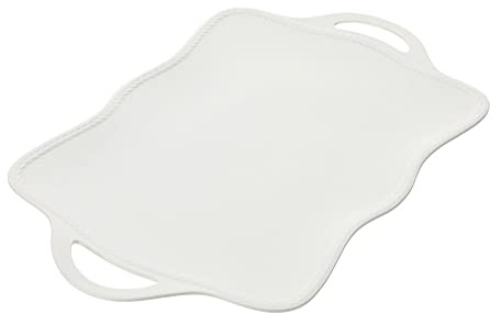 Hervit Vassoio Rettangolare con Manici Porcellana Bianca Decoro Alloro 48x30 cm