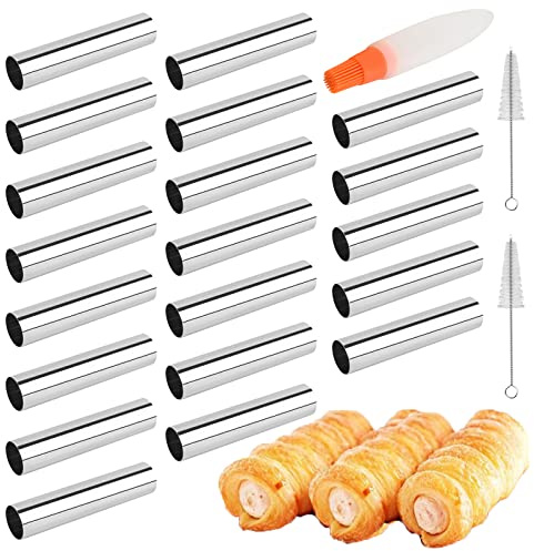 JasCherry 20 Pezzi Acciaio Inox Inossidabile Croissant Form Stampo con 3 Spazzole Funzione - Cannoli Stampi da Forno per Torte, Pane, Pasticceria Cream Roll Mold #2
