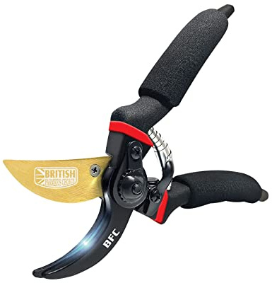 BRITISH FARMER'S CHOICE 8” Premium Secateurs Pruning Shears, Titanium Bypass Garden Tool, Blade Plant Clippers, Hand Pruners, Scissors for Plants, Rose, Flowers, Hedge Shears (Gold) (GS-Britsh-01)