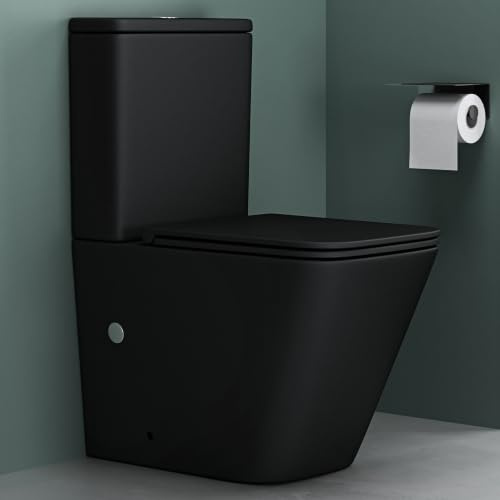 Mai & Mai Stand WC mit Spülkasten spülrandloses-WC bodenstehende-Toilette | aus Keramik, matt schwarz 36x63x82cm, mit Absenkautomatik inkl. Spülkasten, Stand112T