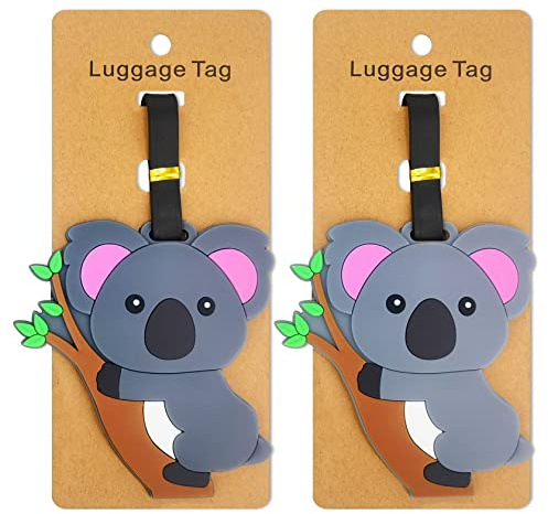 Koala Gepäckanhänger für Koffer, 2er-Pack, niedlicher Silikon-Gepäckanhänger mit Namensausweis, lustiges Kofferetikett