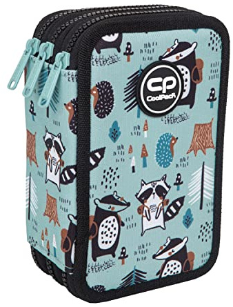 Goldkids Federtasche 3-fache Federmappe Shoppy Waschbär Federmäppchen 46-teilig gefüllte Schüleretui Stifte und Pinsel inkl. Aufgabenheft Federbox Etui Stiftetasche Schlamper-Etui Schul-Etui