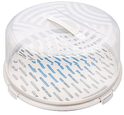 BranQ Home essential Contenitore rotondo per torta con copertura alta, pratica maniglia e inserto refrigerante, plastica (PP) senza BPA, crema/trasparente, 334 x 156 mm