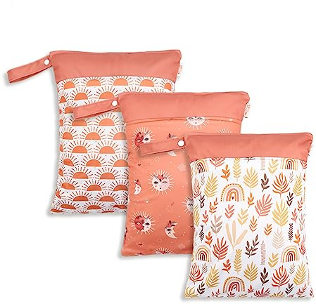 Daysskk 3 stück Wetbag Kindergarten Mädchen Windeltasche Nassbeutel Wasserdicht mit Reißverschluss Wäschebeutel für Kita Schwimmen Reisen 30 * 40 cm