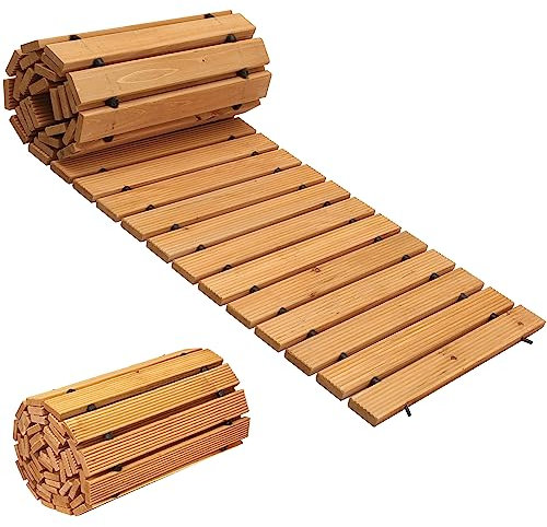 LINSHRY Gartenwege, 3,6 m Hölzerner Gehweg, Ausrollbarer Gehweg, Pflastersteine
