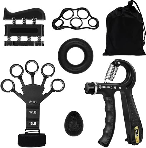 Handtrainer Fingertrainer,Griffkraft Trainer Set,6er mit Handgelenk Trainer, Trainingsring,Stressabbau-Griffkugel,Verstellbarer Grip Trainer, Finger Trainingsgerät,Fingertrainer Silikon