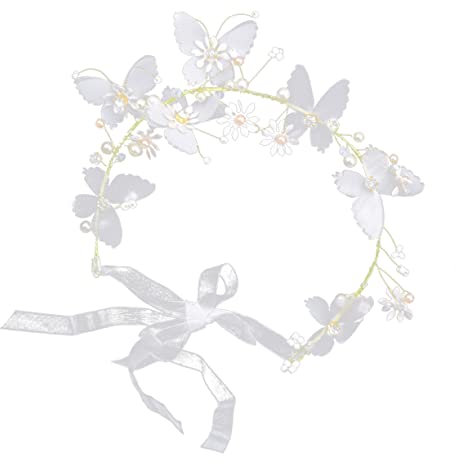 MAGICLULU Haarkranz Hochzeit Stirnband Kristall Stirnband Blumenkranz Blumen Girlande Festivals Haarband Blumenkrone Braut Blumenmädchen Perle Weiß