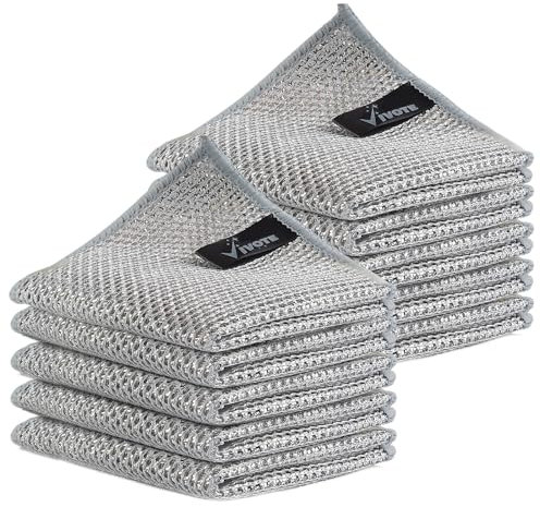 VIVOTE 10PCS Double-Layer Wire Cleaning Cloths for Dishwashing，Lint Free Non-Scratch Wire Dishcloth，Multifunctional & Reusable Dish Cloths for Wahing Up Scrubbing Cloth 20x20cm