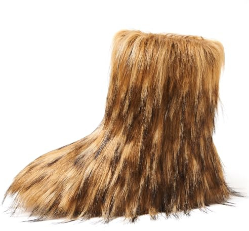 Shenduo Femme Fausse Fourrure Bottes Mi-mollet | Chaudes Bottes Doublées de Fourrure Matière Fausse Fourrure