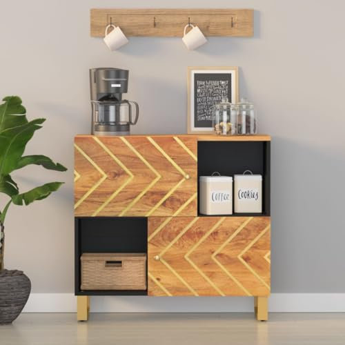 Bulliing Beistellschrank Wohnzimmer Schrank Sideboard Wohnzimmer Beistellschrank Braun und Schwarz 80x33,5x75 Massivholz Mango
