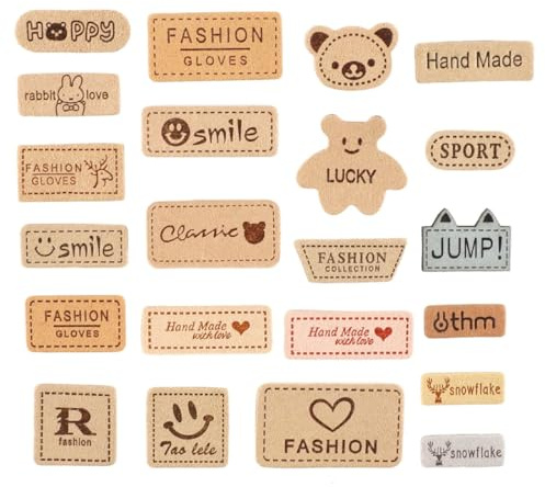 handmade label, 22 Stück Handmade Label Handgefertigte Lederetiketten Etikett aus Wildleder mit Löchern DIY Kleideretiketten Rechteck Nähen für DIY-Hüte Kleidung
