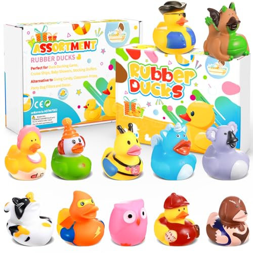 SCIONE 12 Stück Tierische Badeenten Set - Niedliche Gummienten für Kinder, Wasserspielzeug für Outdoor & Strand (Badewanne, Pool, Strandspielzeug), Wiederverwendbare Badeenten Geschenkset für Kinderge