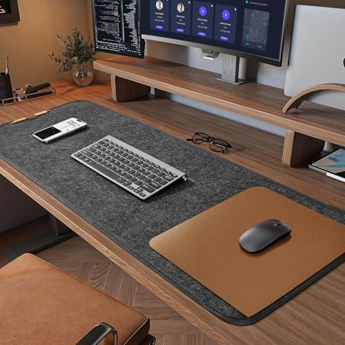 Eurhomewit Schreibtischunterlage Filz Rutschfest, 100X40cm Desk Mat, Unterlage Schreibtisch Unterlegmatte, Mauspad XXL, Schreibtisch Unterlage Tischunterlage Schreibtisch für Büro Zuhause -Dunkelgrau