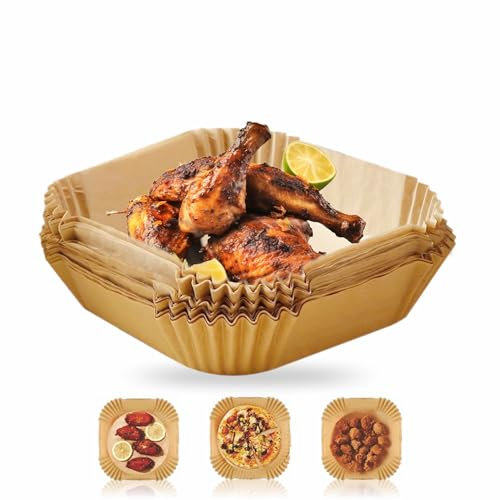 Air Fryer Parchment Paper - Disposable Square Liners, 6.5 Inches, Oil Proof, Food Grade, Baking Paper for Air Fryer, Roasting, Microwave Oven, Baking and Cooking (Pack of 100)