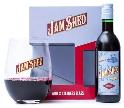 Jam Shed Red Wine Gift Set - Shiraz Australian 12.5% 187ml and 1x Stemless Glass, Perfect Wine Gifts for Men & Women, Birthday Gift for Hamper, Mens Presents, Fathers Day