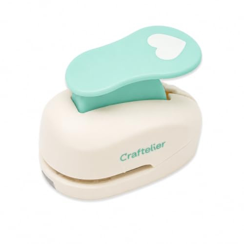 Craftelier - Motivstanzer Herz 5/8 (1,58 cm) für Papier und Karton | 1,58 cm Durchmesser, für Scrapbooking und Bastelarbeiten, mit Auffangbehälter, präzise Ausschnitte, Größe 6,5 x 4 x 5,5 cm