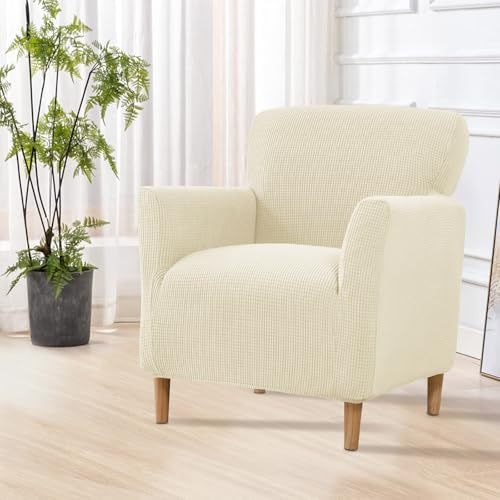 SHANNA Stretch-Bankettstuhlhussen: 1 Stück Moderne luxuriöse gestrickte Sesselbezüge superweich rutschfest einfarbig Sesselbezug für Wohnzimmer (A-Beige)