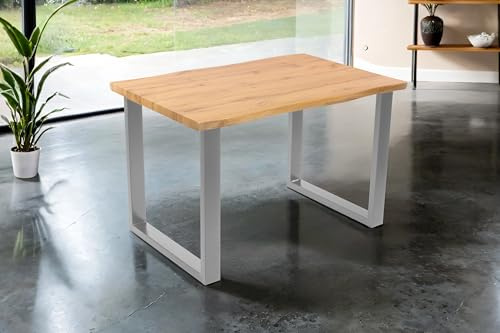 SAM Esstisch Josy 140x80 cm Holz Wildeiche-Optik U-Gestell Silber | 40 mm Tischplatte mit Baumkante, Metallgestell, Tisch für Esszimmer & Küche