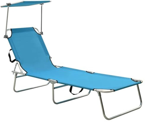 Xichuzi Klappbare Sonnenliege mit Dach Stahl Türkis und Blau, Gartenliege, Liegestuhl, Sonnenstuhl, Sonneninsel Outdoor, Liegen, Gartenmöbel, Bäderliege, Relaxliege - 310326