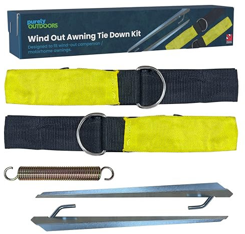 Purely Outdoors Universal Wind Out Awning Tie Down Kit - Storm Straps for Roll Out Canopy Campervan Motorhome Awnings, Up to 7.5M, Includes Springs & Anchors