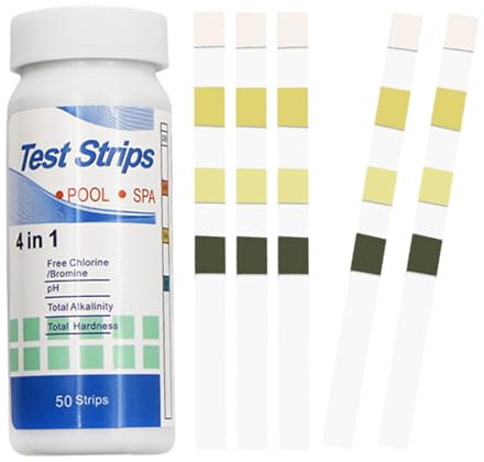 50 Stk PH Teststreifen,4-in-1 Pool Tester PH und Chlor Wert Messgerät,Pooltester Messen,Streifen Wassertester Aquarium,Messstreifen Poolwasser für Cyanursäure Pool Messen,Alkalinität,Wasserhärte Teste