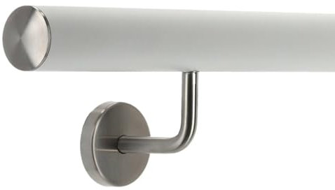 TIBU Pasamanos de aluminio blanco, 30-600 cm, soporte de acero inoxidable en ángulo, longitud 30 cm, con 2 soportes y tapa ligeramente curvada