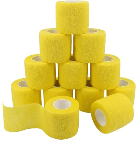 QiGui 12 Rouleaux de Bandage Autoadhésif Bandage Medical pour Premiers Secours Pansements Elastique Bande Animal Vétérinaire pour Poignets Cheville Mains Pieds 5cm x 4.5m