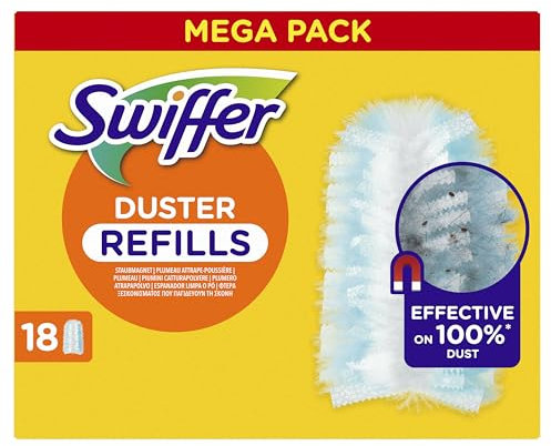 Swiffer Duster Plumeau Recharges, 18 Unités, Attrape et Retient 3X Plus de Poussière et Cheveux qu'un Plumeau Traditionnel, Efficace Contre 100% des Poussières, Manche Vendu Séparément