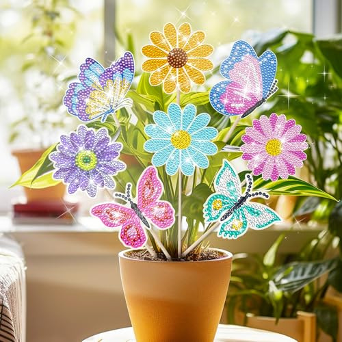 8 Stück Diamond Painting Schmetterling und Blumen,Diamond Painting Kinder und Erwachsene Bastelset,Gärten und Innenräume Blumenstrauß Blumen und Schmetterling Deko,Kreativ Geburtstagsgeschenk (8)
