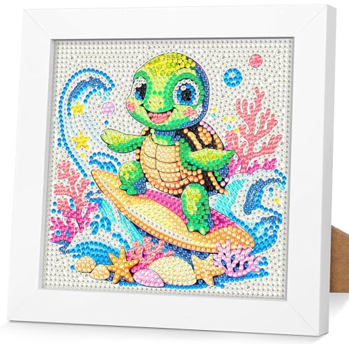 jieyisier Schildkröten Diamonds Painting für Erwachsene mit Holzrahmen, Unterwassertiere Diamond Art painting für Anfänger,5D Surfende Schildkröten Gem Diamant Paintings Home Decor Geschenk 15x15cm