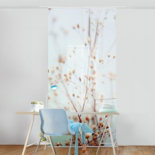 micasia Schiebegardine halbtransparent 60er Paneel Klett Blumen Textil lichtdurchlässig - Gräser Modern Flächenvorhang beige Wohnzimmer Schlafzimmer 2444 (120x250 cm - 2er Set)