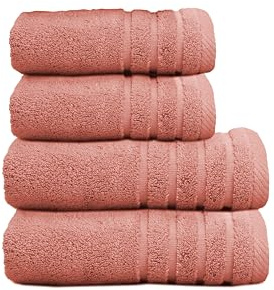 Sedalinne - Juego de Toallas de Baño Completo 500 Gr Liso - Toallas Baño Grandes y Pequeñas Rizo 100% Algodón - Pack (2 Lavabo + 2 Ducha) - Alta Absorción - Toalla Algodon - Salmón