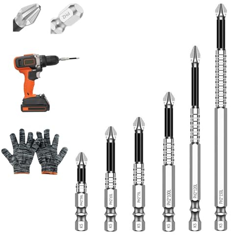 High Magnetic Screwdriver Drill Bit Set, 6PCS Magnetic Screwdriver Bits, Strong Magnetics Drill Bits Electric Screwdriver Bit Sets, Anti Slip Screwdrivers Bits for 50 65 75 100 120 150mm (Color 1)