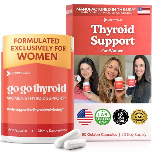 VoomVaya Go Go Thyroid - Thyroid Support for Women 30+ - Female-Focused Hormonal Balance & Thyroid Supplement with Iodine, Selenium & L Tyrosine - 3rd Party Tested - 60 Capsules