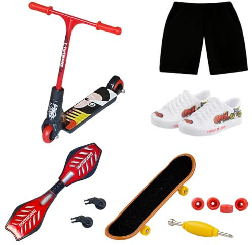 DIFLAX Mini Fingerspielzeug Set Finger Skateboard Finger Scooter Finger Spitzen Mini Fingerboards Training Requisiten mit Reparaturwerkzeugen und Kleidung für Kinder und Erwachsene Partygeschenke