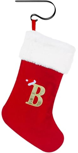 SERTAS Personalised Christmas Stocking 20 Inches with Letters, Plush Monogram Xmas Stockings with Hook for Fireplace Hanging and Holiday Decoration (B)