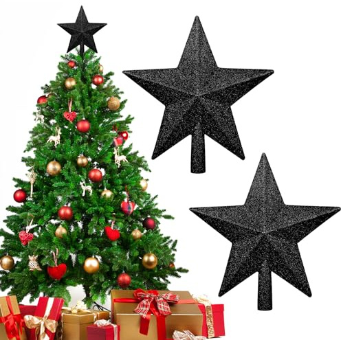 TAXTYHRE Weihnachtsbaumspitze Stern, 2 Stück Glitzer Christbaumspitze Stern, Baumspitze Weihnachten, Weihnachtsbaumspitze Klein, für Festliche Heimdekoration Weihnachtsbaum Deko (Schwarz)