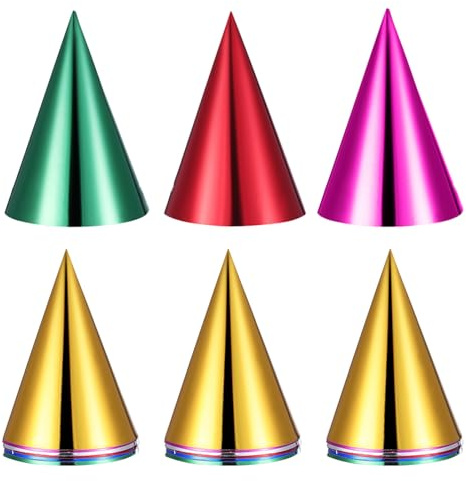 BCOATH 30 Cappelli di Compleanno a Cono Multicolori in Carta Metallizzata con Elastico per Bambini e Adulti, Accessori per Feste di Compleanno, Natale e Capodanno, Set da 30 Pezzi