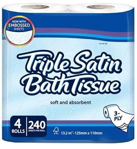 TRIZINGA Shop Triple Satin Toilet Roll 4 Pack (Pack of 1 (4 Roll))