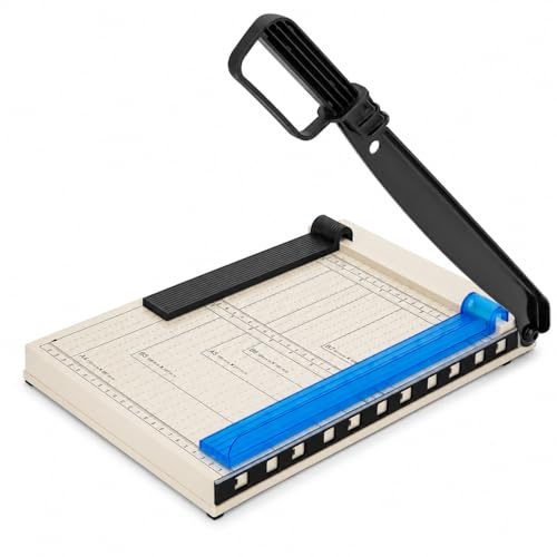 Guillotina de Papel A4, Cortadora de Papel Manual con Base Metálica y Protector de Seguridad, Capacidad 12 Hojas para Fotos, Cartulina, Tarjetas, Etiquetas y Oficina
