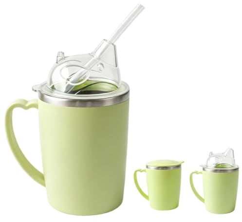 UCFBWO 350ml Adult Sippy Cup, Stainless Steel Beakers for Elderly Non Spill, 3-in-1 Spill Proof Sippy Cup for Adults, Nursing Drinking Cups for Elderly with Lid and Straw for Hot & Cold Drinks