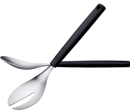 triangle Salatbesteck Edelstahl 2-teilig - Made in Germany/Solingen | Gebürsteter Edelstahl mit schwarzen Griffen, im Geschenkkarton – Profiqualität aus Solingen seit 1946