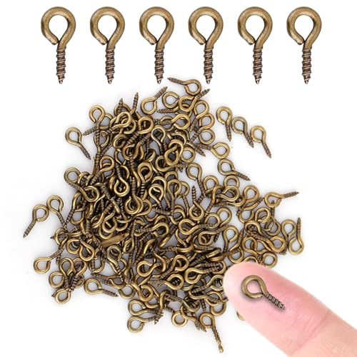 Sonew Skruvöljetter mässing, mini ögonnålar krokar öljetter skruvkrokar gängade fästen för smycken hänge tillverkning 200 st/väska (mörk brons)